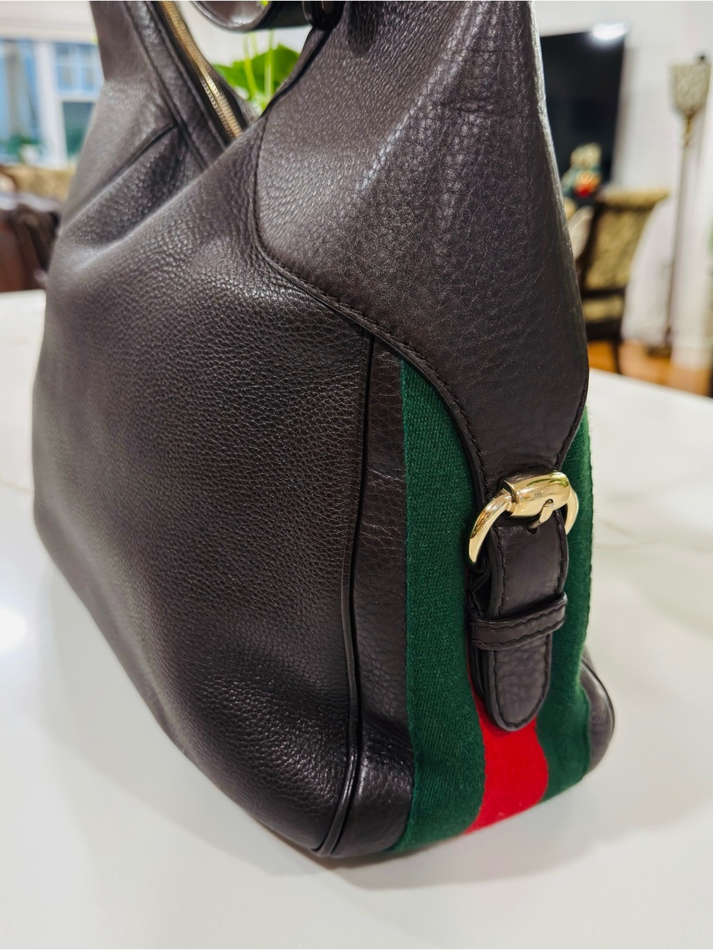 GUCCI Heritage Horsebit Hobo Brown Leather Shoulder Bag with Sherry Line - Picture 3 of 16